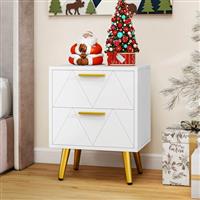 YITAHOME Bedside Table with 2 Drawers and Power Station, Modern Nightstand End Table with Gold Metal Legs and Handles, Storage Side Table for Living Room, Bedroom, 40x30x52cm (Black)