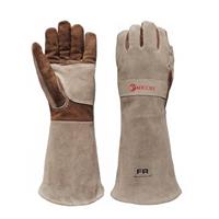 AOUCHI Cowhide BBQ Welding Gloves, Long Sleeve Fireproof and Heat Resistant Mitts for Barbecue, Firefighting, Fireplace, Oven, Baking, Stove