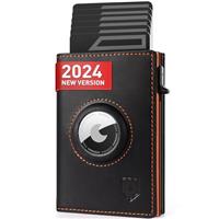 DODENSHA Mens AirTag Wallet, RFID Blocking Leather Smart Pop Up Card Wallet for Men with Coin Pocket, Aluminum Credit Card Holder with ID Window, Magnetic Closure
