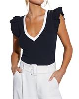 LACOZY Women's 2025 Summer Short Sleeve Sweater V-Neck Colla
