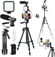 Vlogging Kit,YouTube Starter Kit,Vlogging Kit for iPhone/Androidphone/Cameras Phone Holder for Video Recording with 50" Extendable Tripod/Microphone/Fill-in Light/Capture Remote Control