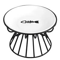 Raised Cat Food Bowl, Ceramic Cat Dish with Metal Stand, Pet Water or Food Feeding Bowls for Indoor Cats, Kitten, Puppies and Small Dogs, Dishwasher Safe