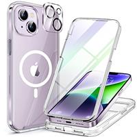Miracase Glass Series for iPhone 14 Pro Case 6.1 Inch, [Built-in 9H Tempered Glass Screen Protector + Camera Lens Protector] Full Body Rubber Bumper Clear Back Case Cover (Deep Purple)