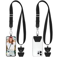takyu 2 Pcs Adjustable Phone Lanyard Neck Strap, Universal Mobile Phone Lanyard with 4 Adhesive Tethers, Compatible for iPhone, Samsung, HUAWEI and Most Smartphone Black & Gray