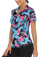Syphiby Gym Top Women Short Sleeve Polo Shirts 1/4 Zip Up Moisture Wicking Golf Tops Sports Workout Running Tshirt S-XXL