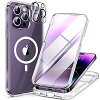 Miracase Magnetic Case for iPhone 14/15/16/16e Series Glass Case Compatible with MagSafe, Built-in Glass Screen Protector A002