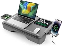 Laptop tray, Laptop Table, SAIJI Anti-Slip Leather Lap Desk, 54 * 33cm Large Lap Tray, with Drawer, Soft Wrist Rest, Phone Holder, Comfort Cushion, Fits up to 17 inch