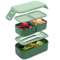Bugucat Bento Lunch Box 1450ML, 2 in 1 Stackable Lunchbox for Adult Kids with Cutlery, Leak-Proof Snack Boxes with Compartments for School Office Camping, Microwave Dishwasher Safe