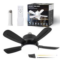 REYLAX Socket Fan Ceiling Fan with Light and Remote