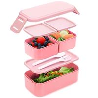 Bugucat Bento Lunch Box 1450ML, 2 in 1 Stackable Lunchbox for Adult Kids with Cutlery, Leak-Proof Snack Boxes with Compartments for School Office Camping, Microwave Dishwasher Safe