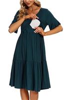 Smallshow Women's Maternity Nursing Dress Short Sleeve Ruffle Breastfeeding Clothes