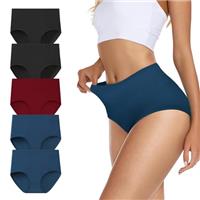 TDONE Underwear Women, High Waisted Tummy Control Cotton Knickers Comfortable Full Coverage Briefs Multipack Ladies Breathable Cotton Underwear Soft Panties(5 Pack)