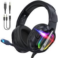 Fachixy FC200 Foldable Gaming Headset for PS4, PS5, PC, Xbox, Switch, Gamer Headset with ENC Mic, 3.5mm Gaming Headphones with RGB Light