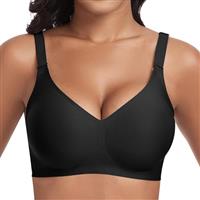 Cavotor Women Seamless Bra Non Wired Push Up Support Bras for Saggy Breasts Wireless T Shirt Soft Comfort Ladies V Neck Padded Bralettes with Extender