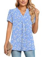 POPYOUNG Womens Summer Casual Chiffon Petal Sleeves Office Blouses V Neck Business Tops Work Shirts