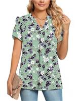 POPYOUNG Womens Summer Casual Chiffon Petal Sleeves Office Blouses V Neck Business Tops Work Shirts