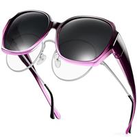 URUMQI Over Glasses Sunglasses Womens, Trendy Round Cat Eye Sun Shades Cover, Polarised UV400 Protection TAC Lens