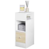 eSituro Narrow Bedside Table with 2 Open Compartments and 1 Drawer, Nightstand 25x30x66 cm, Space Saving Cabinet Night Table for Bedroom Living Room