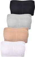 YINNORE Women Bandeau Bra Padded Strapless Brarette Soft Bra Seamless Stretchy Bandeau Tube Top Bras 4 Pieces (Black, White, Nude, Grey)