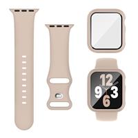 Joehwerr 3-in-1 for Apple Watch Straps 40mm 41mm 44mm 45mm with Case & Screen Protector, Silicone Sport Strap and Protective Cover with 9H Tempered Glass for iWatch Series SE 9 8 7 6 5 4