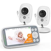 BOIFUN Video Baby Monitor with 2 Cameras, 720P IPS Screen, Invisible Infrared Night Vision, VOX Mode, No WiFi, Two-way Talk, Temperature Sensor, Lullabies, 4-inch, for Twins Two Children, Dual Cameras
