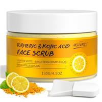 Turmeric and Kojic Acid Face Scrub, Vitamin C Skin Brightening Facial Exfoliator for Dry Oily Skin, Gently Remove Acne Dark Spot Blackheads, Lighten Hyperpigmentation, Smooth and Radiant Skin 130ml