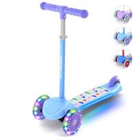 TONBUX Kids Scooter 3 Wheel Scooter for Ages 2-6 with Light-Up Wheels, Adjustable Handlebar, Tilt to Turn Steering, Up to 50KG