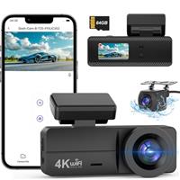 DYNACAM Dash Cam Front and Rear 4K+1080P, Dash Cam Inserted 64GB SD Card, Built-in WiFi Dash Camera for Cars, Super Night Vision Dashcam, 24H Parking Mode, G-Sensor, Loop Recording Car Camera