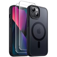 JETech 3 in 1 Magnetic Case for iPhone 13 6.1-Inch with 2-Pack Tempered Glass Screen Protector, Compatible with MagSafe, Translucent Matte Back Shockproof Phone Cover