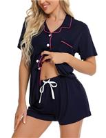 SWOMOG Women Pyjamas Set Short Sleeve Sleepwear Womens Button Down Nightwear PJ Set with Pockets