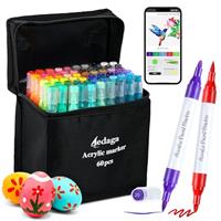Acrylic Paint Pens with Free App, Dual Tip Acrylic Paint Markers with Brush Tip and Fine Tip for Adults, Kids, Eggs, Wood, Rock, Canvas, Plastic, Stone, Glass, Ceramic