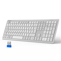TECKNET Wireless Keyboard, Rechargeable 2.4GHz USB Bluetooth Keyboard for 4 Multi Devices, Ultra Slim Full Size UK Layout Keyboards for Laptop, Computer, Tablet, Smart TV, Phone