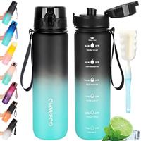 Gobravio Water Bottle 1L BPA Free Sports Drink Bottle Dishwasher Safe Canteen Bottle Leakproof Motivational Water Bottle with Time Markings