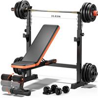 Fostoy 770lbs Weight Bench Set with Squat Rack, 5 in 1 Adjustable Workout Bench Press With Removable Leg Developer, Flat Incline Sit Up Benches for Home Gym Full Body Strength Training