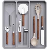 Lifewit Utensil Drawer Organiser, Expandable Cutlery Tray for Kitchen, Cutlery Holder for Countertop, Plastic Kitchen Drawer Dividers for Large Utensils, Silverware, Flatware, 3 Compartments, Black