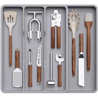 Lifewit Utensil Drawer Organiser, Expandable Cutlery Tray for Kitchen, Cutlery Holder for Countertop, Plastic Kitchen Drawer Dividers for Large Utensils, Silverware, Flatware, 3 Compartments, Black