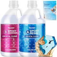Teexpert Epoxy Resin Crystal Clear Kit 1 Gallon High-Gloss Coating and Casting Resin, Self-Leveling Bubbles Free Resin and Hardener Kit for DIY Art, Jewelry, Table Top, Molds, Wood 1:1 Ratio