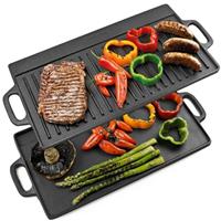 Andrew James Reversible Cast Iron Griddle Pan with Enamel Coating - Non-Stick Grill Plate & Skillet Pan for BBQ, Induction Hob, Gas Hob, Oven & Flat Top Grill - Durable Grilling Skillet Pan with Brush