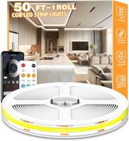 LETIANPAI White COB Light Strip 50FT/15M, Dimmable White LED Strip, Bright 6500K Daylight Color, Cuttable, Adhesive, Flexible Strip for Mirrors, Under Cabinets,