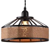 Metal & Rope Lamp Shades Ceiling, Small Retro Hemp Rope Black Ceiling Lampshade with Reducer Ring Pendant Light Shade for Living Room, Bedroom, Kitchen, Hallways & Floor Lamp