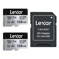 Lexar Silver Plus Micro SD Memory Card+ Adapter, MicroSDXC TF Card up to 205MB/s, A2, U3, Class 10, V30, Full HD and 4K UHD for Camera, Telephone, Switch