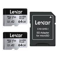 Lexar Silver Plus Micro SD Memory Card+ Adapter, MicroSDXC TF Card up to 205MB/s, A2, U3, Class 10, V30, Full HD and 4K UHD for Camera, Telephone, Switch