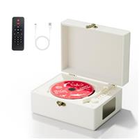 Yintiny Rechargeable Leather CD Player with Speakers, Bluetooth Transmitter, Festival Gift, BGM Player for Home Decor.