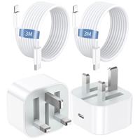 Depola iPhone 16 Fast Charger 2 Pack, 20W PD USB C Charger Plug Fast Charge with 3M USB C Cable for iPhone 16/16e/16 Plus/16 Pro/16 Pro Max/15, iPad Pro/Air/Mini UK USBC Power Adapter