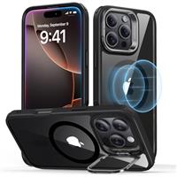 ESR for iPhone 15 Case, MagSafe Silicone Case with Stand, Military-Grade Protection, Built-In Camera Stash Stand, Magnetic Phone Case for iPhone 15 Pro Max, Cloud Series, Black