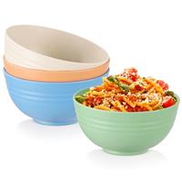 Osrioal Set of 4 Unbreakable Cereal Bowls, Lightweight Plastic Bowls, Reusable Camping Bowl for Breakfast, Rice, Noodle, Salad, Fruit, Soup, Snack, Dishwasher & Microwave Safe