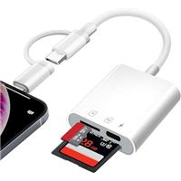 SD Card Reader for iPhone iPad, Lightning & USB-C Dual Connectors SD Card Adapter with SD/MicroSD/Charging 3 Slots, USB C OTG Adapter, Memory Card Adapter Camera Card Viewer Reader, Plug & Play
