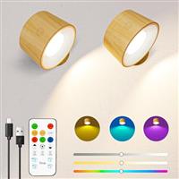 Speclux Battery Operated Wall Lights 2 Pack, Battery Wall Lights Indoor, Wall Lamp with Remote, 3 Color Temperatures & 13 RGB & Dimmable Magnetic 360 Free Rotation Rechargeable Sconces Wall Lighting