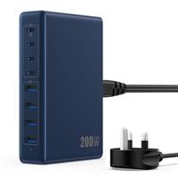200W USB C Charger Block,GaN III 8-Ports USB C Charger,QC4.0 Fast Phone Charging Station Hub+PD 65W USB C Laptop Charger Adapter Compatible with DELL,iPhone 15/14,iPad,Steam Deck