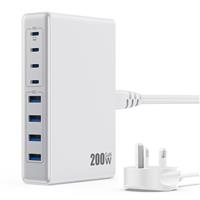 200W USB C Charger Block,GaN III 8-Ports USB C Charger,QC4.0 Fast Phone Charging Station Hub+PD 65W USB C Laptop Charger Adapter Compatible with DELL,iPhone 15/14,iPad,Steam Deck